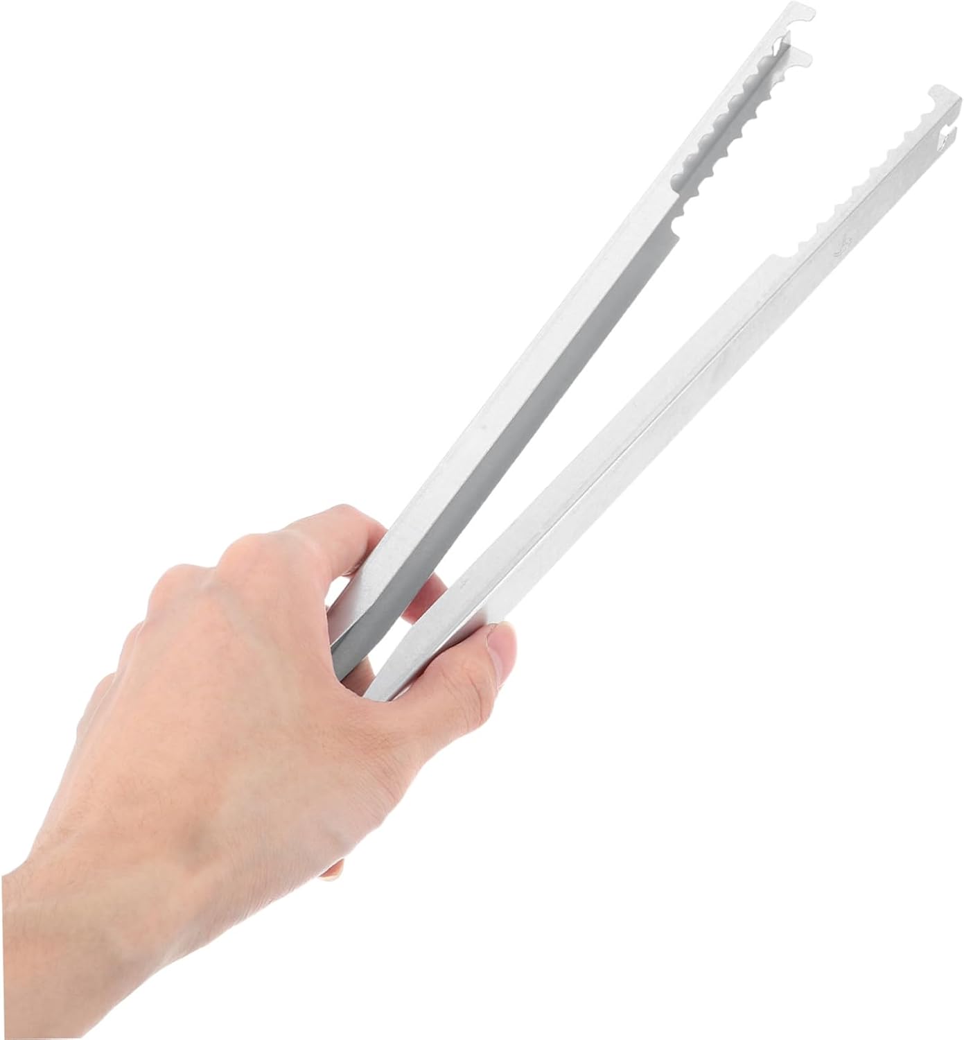 Long Length Charcoal Clamp Fire Tongs for Outdoor Fire Pit, Alloy Silver