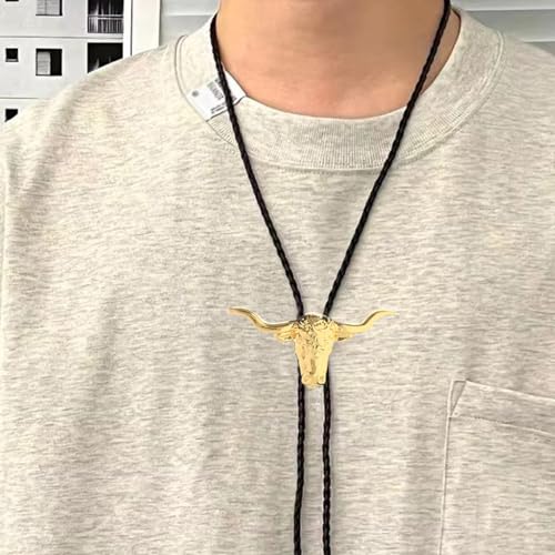 Image of HUABOLA CALYN Native American Bolo tie Rodeo Cowboy Leather Necktie Western Bolo ties for Men Women Necktie for Concert Fans