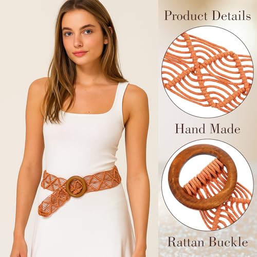 Boho Belts for Women, Tan Braided Woven Belt, Brown Bohemian Waist Belt for Dress3