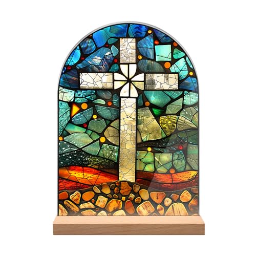 KOMI Cross Stand Catholic Ornament Statue Acrylic Desk Sign Tabletop Decor Home Altar Decor Christian Gifts
