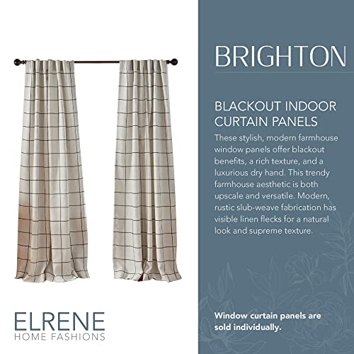 Elrene Windowpane Plaid Grid Blackout Window Curtain Panels/Drapes for Living Bedroom, Dining Room, Linen, Black - Image 2