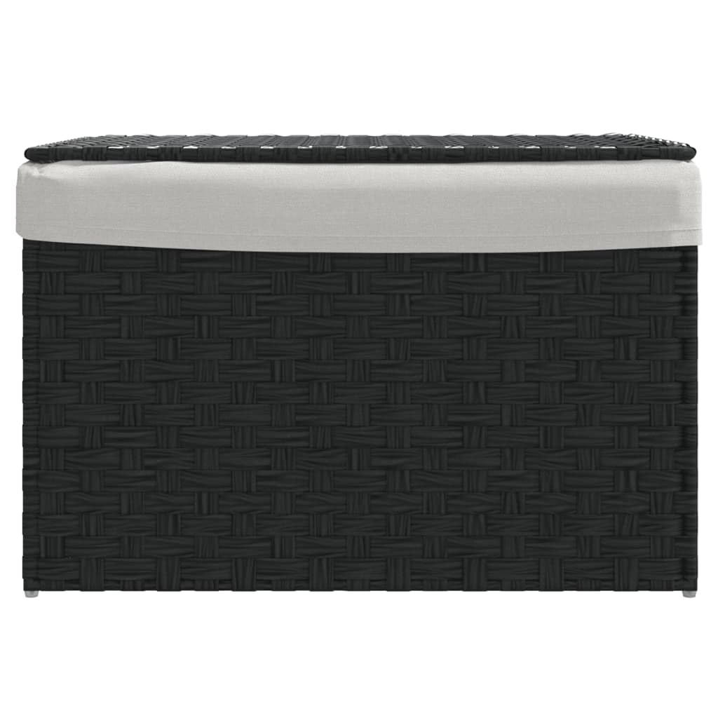 Cesto portabiancheria con coperchio 55,5 x 35 x 34 cm in rattan nero | Tasca interna pieghevole, rimovibile, resistente alle intemperie, maniglia per bagno