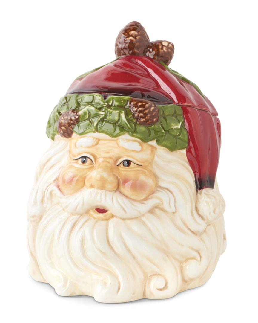 K&K Interiors Santa Face Ceramic Cookie Jar, Red