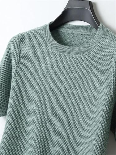 Men’S Merino Wool O-Neck Short Sleeve Knit Pullover Thin Jacquard Casual Jumper Top2
