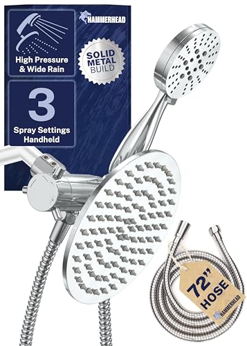 HammerHead Showers Dual Shower Head Combo, 8-Inch Rainfall