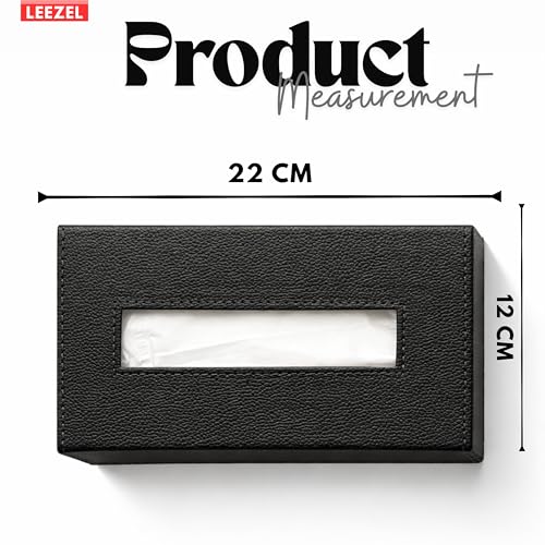 Image of LEEZEL| Tissue Box Holder with 100 Pulls Cotton Rags Tissue | Handcrafted Fine Leather - Like Finish | for Gifting, Office Desks, Cars & Home Decor | Durable & Water Resistant. (Black)