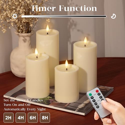 Image of JOIONE Outdoor Waterproof Flameless Pillar Candle with Remote 4 Pack Ivory