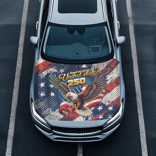 Image of Eagle Car Front Hood Cover 250 Anniversary USA Flag Car Hood Cover Banner for Women Men Automotive Hood Covers All-Season Protection Cars Sedans Accessories, 4th of July