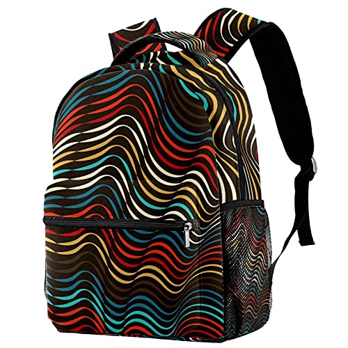 Sac à dos de voyage pour campus, motif abstrait, lignes déformées, avec porte-bouteille pour filles et garçons