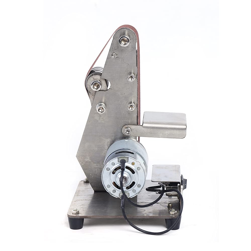 Mini levigatrice a nastro da 100 W, 7 marce, 4500-9000 giri/min, smerigliatrice da tavolo per metallo/legno/plastica, con 10 nastri abrasivi (30 x 330 mm) e regolatore di velocità