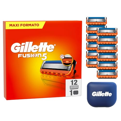Immagine prodotto: Gillette Fusion 5, 12 Lamette di Ricambio per Rasoio Gillette Fusion5, Con Striscia Lubrificante per una Scorrevolezza Fluida e 6 Lame per una Rasatura Profonda e Duratura, Lama Barba Uomo