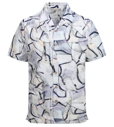 Alex Vando Mens Print Linen Cotton Shirts Short Sleeve Casual Summer Hawaiian Beach Shirt for Men3