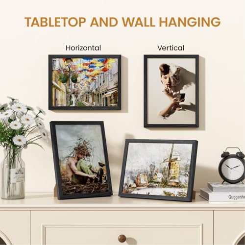 Image of 8x11 Picture Frame,Solid Oak Wood 8 inchx11 inch Photo Frame, Black Color Tempered Real Glass 8 by 11 Wooden Frames with No Mat,11x8 Picture Frames for Wall or Tabletop Display