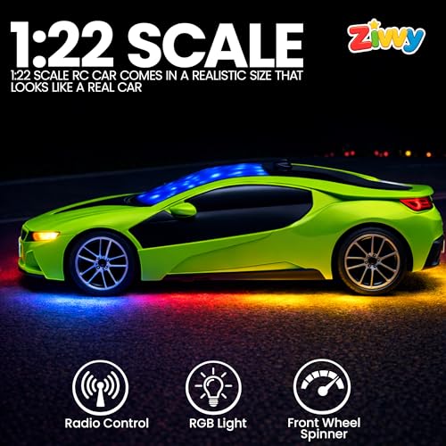 Image of Green Rechargeable Remote Control Car Toy, RC Racing Vehicle for Children, High Speed, 3D LED Light Car, Kids Battery Car, RC for Boys & Girls, Toys for Kids, Birthday Gift for Boys and Girls