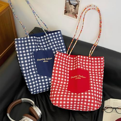 Checkered Crossbody Bag Gingham Tote Bag Casual Checkered Shoulder Shopper Handbag for Women Vintage Plaid Alt Tote Canvas2