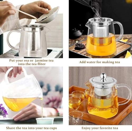 Image of Borosilicate Glass stovetop Kettle with Stainless Steel Infuser teapot to Infuse Tea Coffee Black Tea harbal kadha Tea Pot for Making Green Tea (550 ML Tea Kettle)