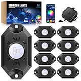 MICTUNING 2nd-Gen RGB LED Rock Lights with Bluetooth Controller, Timing Function, Music Mode - 8 Pods Multicolor Neon LED Light Kit