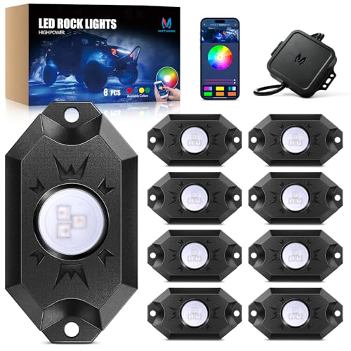 MICTUNING 2nd-Gen CM RGB Rock Lights - 8 Pods Waterproof Multicolor Neon Underglow Kit with Bluetooth App Control & Music Mode for Trucks Pickup UTV SUV ATV（2 Year Warranty）