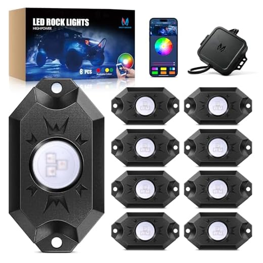 MICTUNING 2nd-Gen RGB LED Rock Lights with Bluetooth Controller, Timing Function, Music Mode - 8 Pods Multicolor Neon LED Light Kit