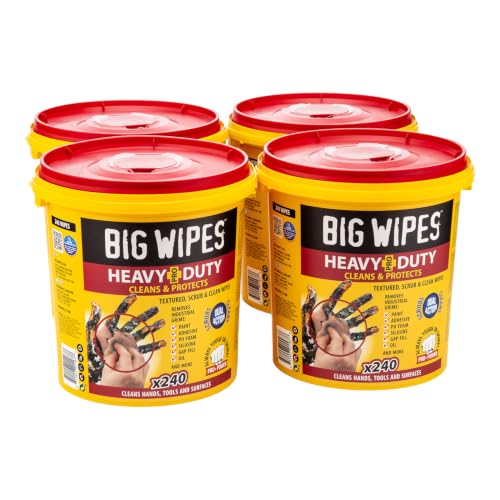Image of BIG WIPES Heavy Duty Industrial Hand Cleaning Wipes, Textured Scrubbing Degreaser Wipes for Mechanics and Tool Cleaner - 240 Count Bucket (4 Pack)