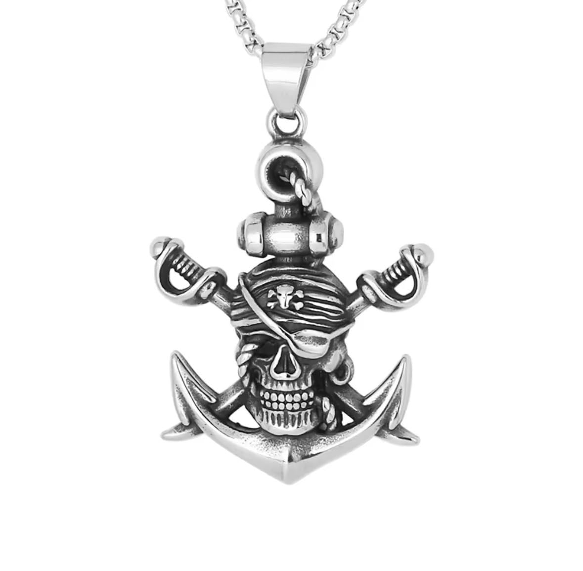 Pirate Skull Anchor Pendant Necklace for Men – Stainless Steel Gothic Biker Chain, 24 Inch Silver-Tone Necklace for Boys & Men | Gothic Fantasy Jewelry |-image-43