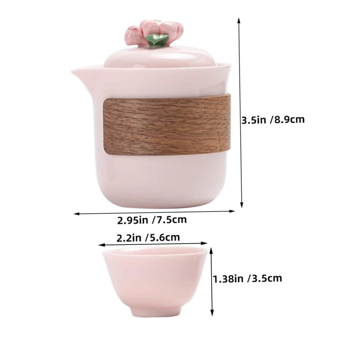 Juego de té Gongfu, Tetera y Tazas portátiles de cerámica Rosa con Tapa, diseño ergonómico para Viajes, Negocios y picnics al Aire Libre, artesanía Floral artística para Cualquier ocasión.