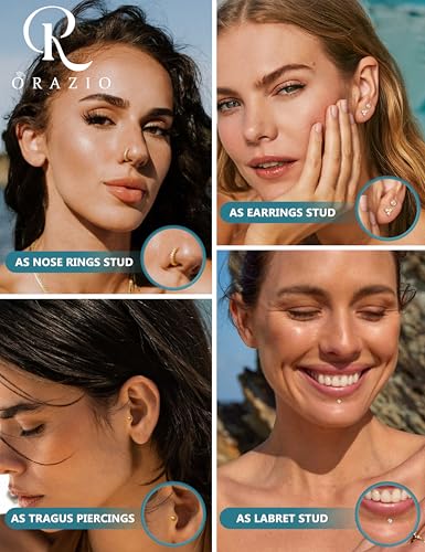 ORAZIO 14K Gold Filled Nose Rings Studs Hoops for Women Men 20G 18G Hypoallergenic Surgical Steel Push in Threadless Flat Back Earrings CZ Helix Tragus Lip Cartilage Medusa Nostril Piercing Jewelry3