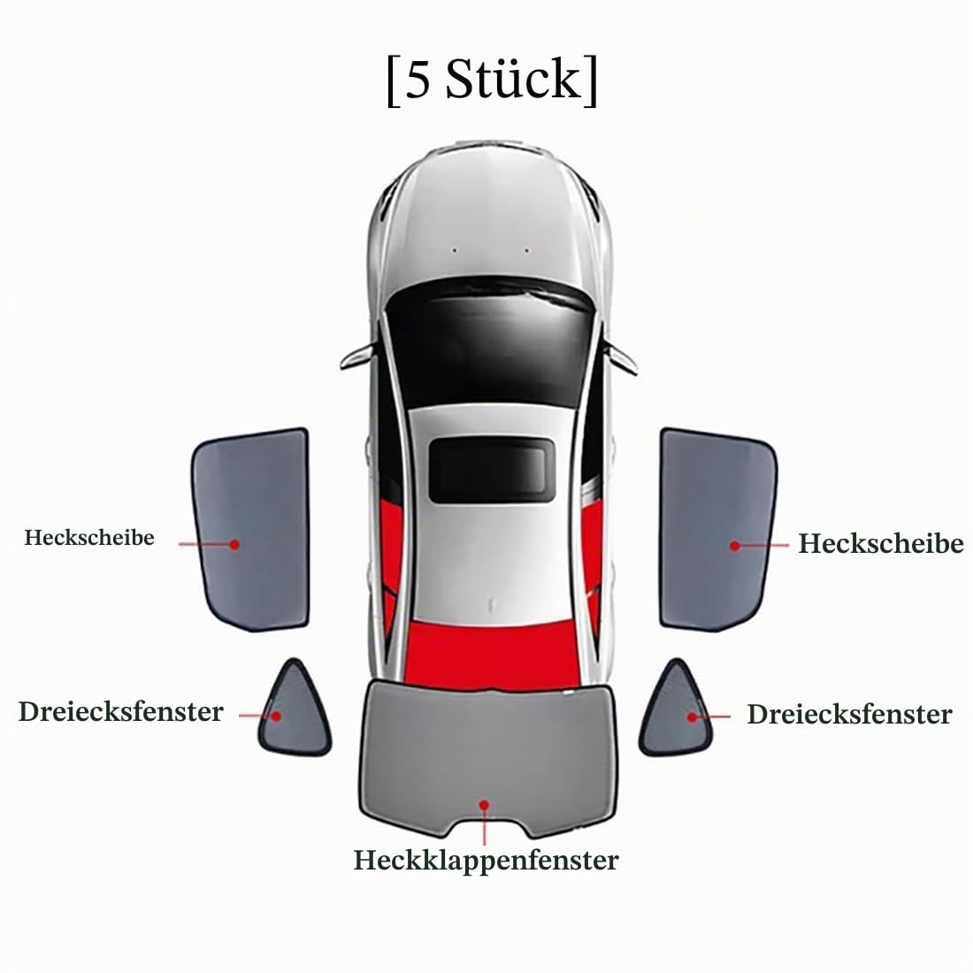 Auto-Sonnenschutz für Seat Ateca SUV 2016-2024, Sonnenschutz für vordere und hintere Seitenfenster, individueller magnetischer Nylon-Visiervorhang,AII-Black-5PCS Rear+Train+Back