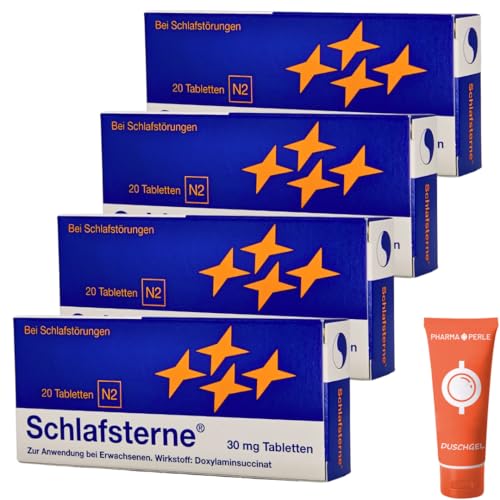 Schlafsterne 4 x 20 Tabletten mit Doxylamin bei Schlafstörungen I unterstützt das Einschlafen und Durchschlafen I mit give-away von Pharma Perle