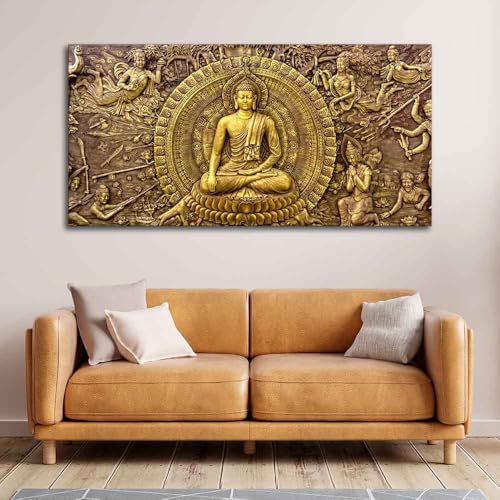 Image of VIBECRAFTS Canvas Paintings for Living Room Drawing Room Canvas Wall Painting of Gautam Buddha for Homedecore|Office|Gift|Livingroom|Bedroom(PTVCH 2398NN)(48 x 24 Inches)