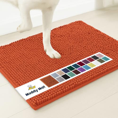 Image of Muddy Mat | Super Absorbent Door Mat Indoor, Microfiber Quick Dry Chenille Entryway Rug, Non-Slip Front Door Mat, Indoor Mats for Entryway, Machine Washable Pet Rug, Orange 28 inchx18 inch