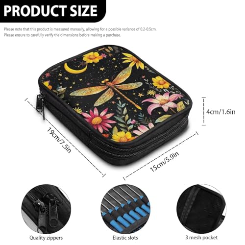 Image of Dragonfly Crochet Hook Case Lightweight Floral Crochet Organizers and Storage Soft for Travel Outdoors Home Easy to Wash