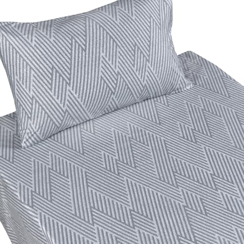 Image of Scientific Sleep Gray Geometry Modern Stripes 100% Cotton 3 Pcs Twin Bed Sheet Set Teen Boys, Flat Sheet & Fitted Sheet & Pillowcase Kids Bedding Set (Stripe Gray, Twin)