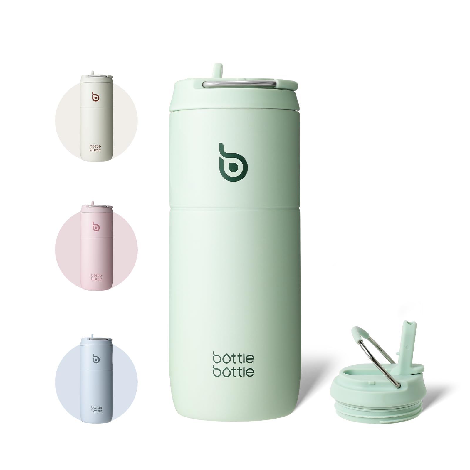 bottlebottle Borraccia in acciaio inox con cannuccia, 500 ml, a prova di perdite, ideale per scuola, ufficio, escursioni e gite, senza BPA (verde)