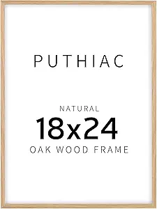 puthiac 18x24 Oak Wood Picture Frames -18"x24" Poster Frames for Wall, 18x24 Picture Frame, 18 x 24 Picture Frames, 18 x 24 Frame for Wall(1 Pack, Beige)