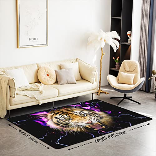 Loussiesd Tiger Indoor Floor Mat Lighting Tiger Decor Carpet Kids Wild Animal Living Room Rugs Wildlife Safari Cat Print Accent Rug Living Room Rugs Area Rug 100X150cm - Image 2