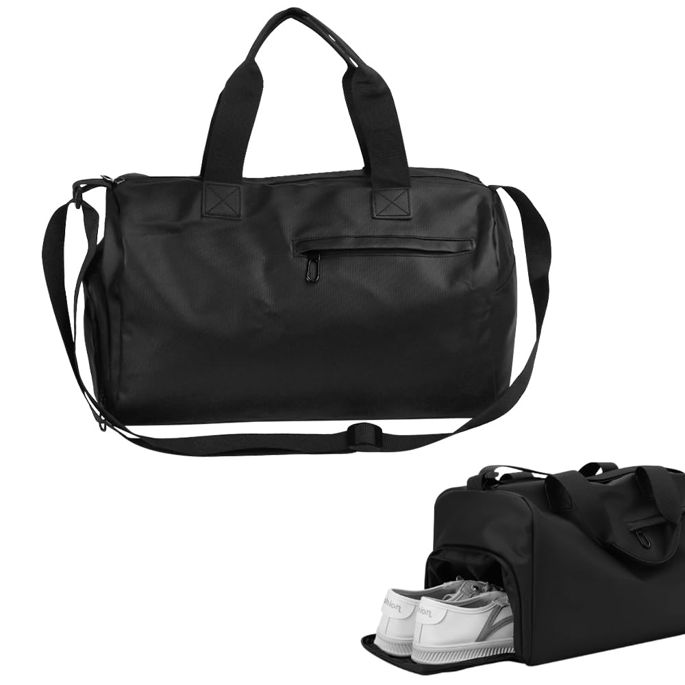 YBCCBY Gym Sports Bag, Sports Travel Duffel Bag, Foldable Overnight Weekend Bags, Yoga Gym Bag, Waterproof Gym Bag for Men and Women with Shoes Compartment and Wet Pocket and Shoulder Strap (Black)