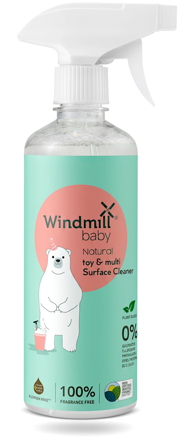 Windmill baby Natural Toy & Multi Surface Cleaner, USDA Certified, Fragrance Free, No Fumes, for toys, nursery, high chairs, mats, cribs, windows and more - 450ml