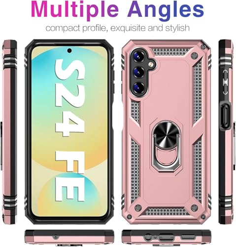Image of for Samsung Galaxy S24 FE Case with Screen Protector, Military Grade Rugged Shockproof Galaxy S24 FE 5G Heavy Duty Protective Cover for Samsung S24 FE Magnetic Ring Kickstand Phone Case (Pink)