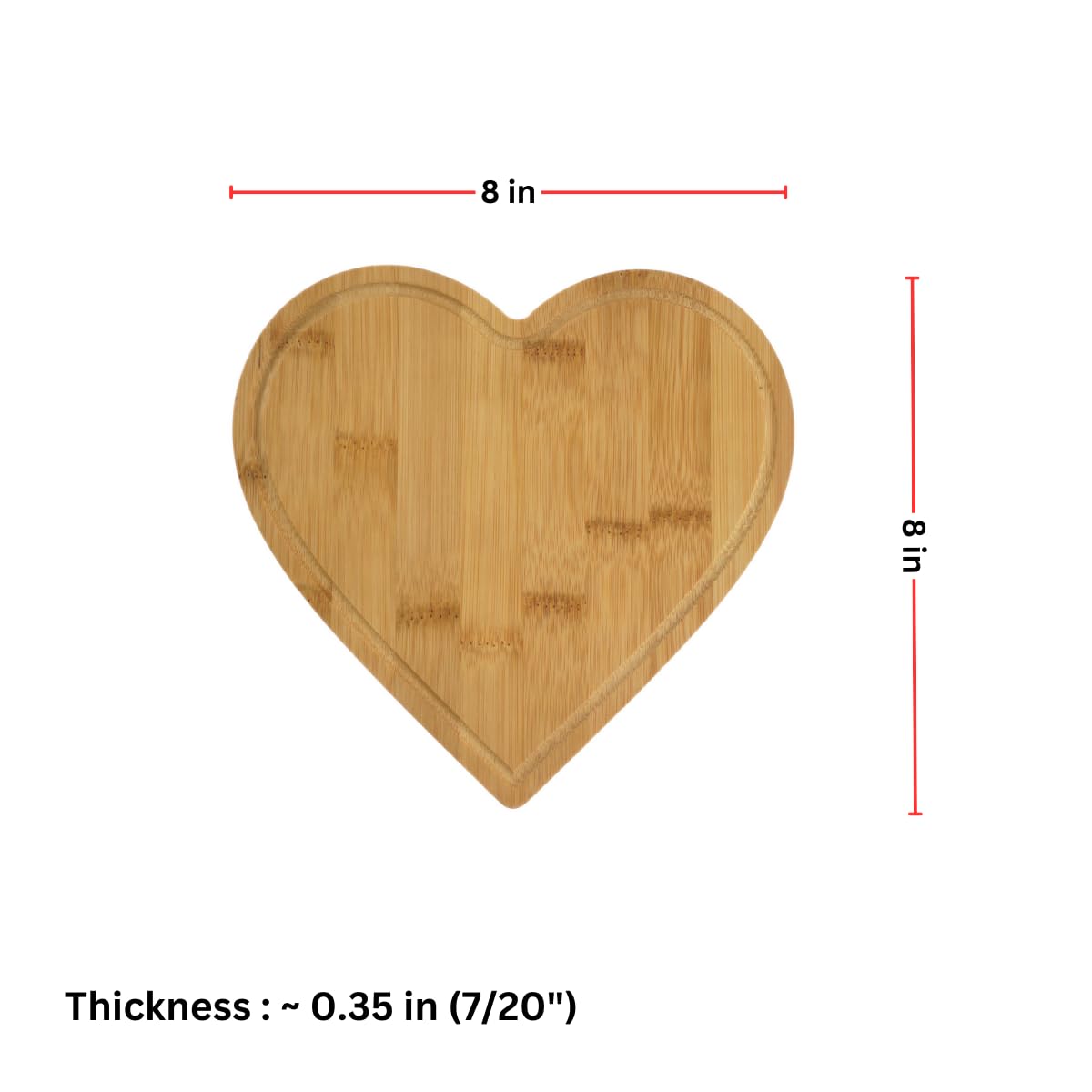 Set di 12 mini vassoi da portata reversibili in bambù a forma di cuore, 20,3 cm, con scanalatura per succo per incisione, idea regalo, eventi, decorazione per la casa