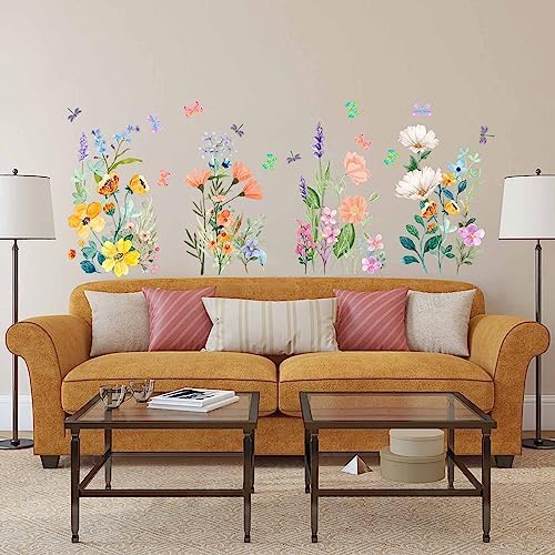 AnFigure Watercolor Flower Wall Stickers Colorful Floral