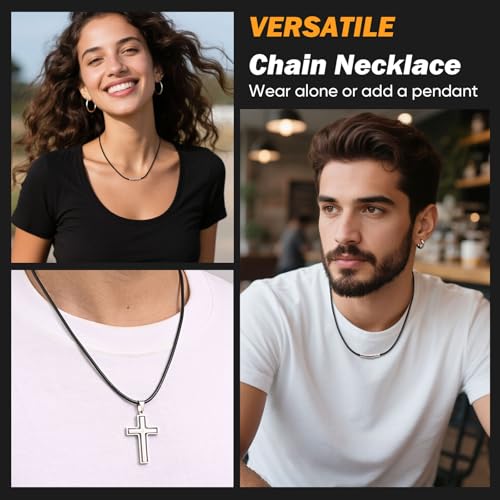 VNOX Leather Necklace Cord for Men Women - 2MM/3MM Waterproof Braided Leather Necklaces String with Silvering Snap Clasp, Black Choker Woven Wax Rope Chain for Pendant Collar,16/18/20/22/24 Inches2