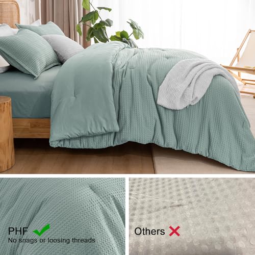 Image of PHF Soft Waffle Comforter Set Twin Size- Comfy Breathable Waffle Weave Comforter with 1 Pillow Shams, 2 Pieces Less Snagging Lightweight Textured Bedding Set for All Season, Dusty Blue