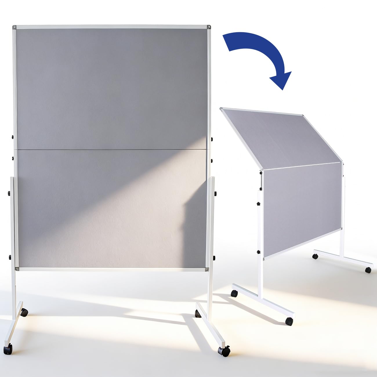 DEVELOP Mobile Raumtrenner mit Pinnwand-Funktion | 120x150 cm | Grau Stoffgewebe | klappbar, beidseitig nutzbar | Als Trennwand, Präsentationsfläche & Pinnwand