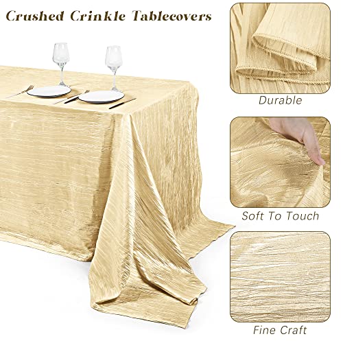 Turstin 2 Pieces Crinkle Satin Tablecloth Satin Wedding Party Crinkle Taffeta Table Cover 58 X 102 Inch Rectangular Bright Silk Tablecloth For Wedding Banquet Table Decoration, Champagne #TOP2