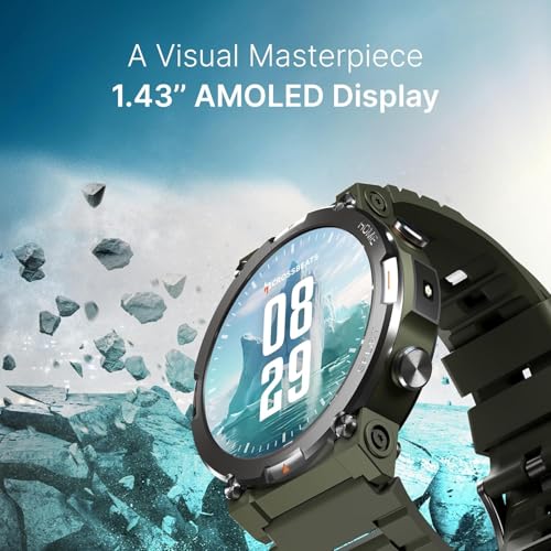 Image of CrossBeats Everest 2.0 Smart Watch for Men 1.43 inch True AMOLED, Always ON Display Bluetooth Calling Rugged Outdoor Military Grade Certified Upto 15 Days Battery Life Smartwatch (Camo Green)
