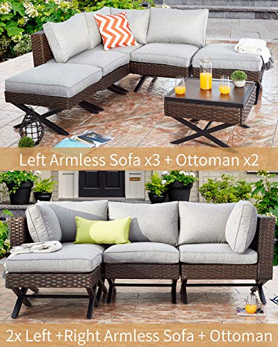 PatioFestival Wicker Patio Ottoman Outdoor Footstools Rattan Furniture X-Leg All Weather Footrest Seat with Cushion(Brown) - Thumbnail 2