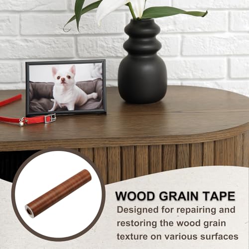 Image of PATIKIL Wood Grain Tape 12 inch x 32 ft, Self-Adhesive Wood Texture Repair Tape Realistic Wooden Effect Patch for Furniture Cabinets Floor Walls, Yellow Wood