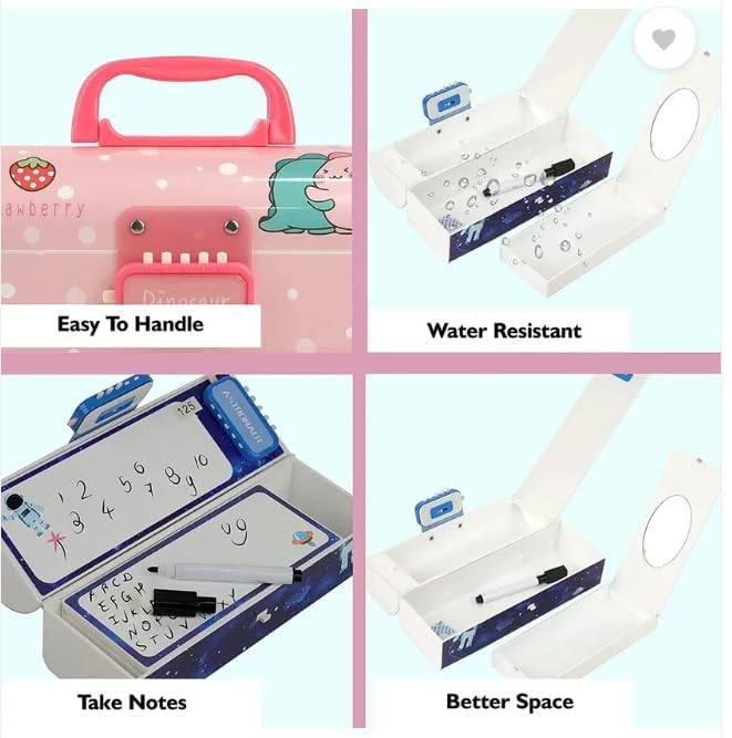 Image of WORSHIPER New Cartoon Theme Pencil Box with Push Pull Eraser Set for Kids | Suitcase Style Password Lock Stationery Organizer | School Supplies Gift Combo for Boys & Girls (Panda Green + Eraser)