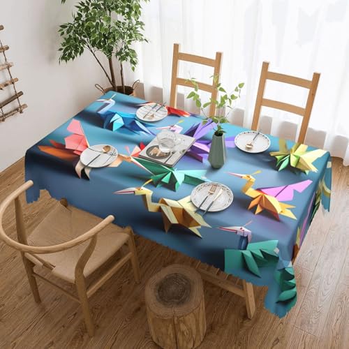 Unkhtt Origami - Mantel rectangular impermeable con estampado de grullas de papel, multicolor, 137 x 183 cm, reutilizable, para comedor, boda, fiesta